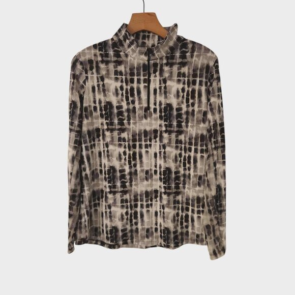 IBKUL 1/4 Zip Rue Black White Long Sleeve Mock UPF 50+ Vented Womens Large NEW - Picture 1 of 10